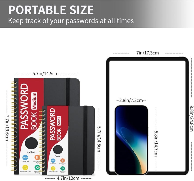 Homlive Spiral Password Book with Individual Alphabetical Tabs, Hardcover Password Keeper Book for Seniors, Password Notebook for Home or Office & Website Address Login-Black, 5.7" x 7.7" - Image 5